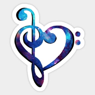 Music Clef Heart Galaxy Dark Blue and Purple Sticker